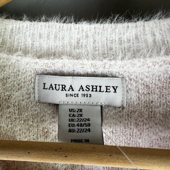 Laura Ashley Womens Plus Sz 1X Knit Sweater Floral Fuzzy Print Pink Rose - Picture 3 of 9